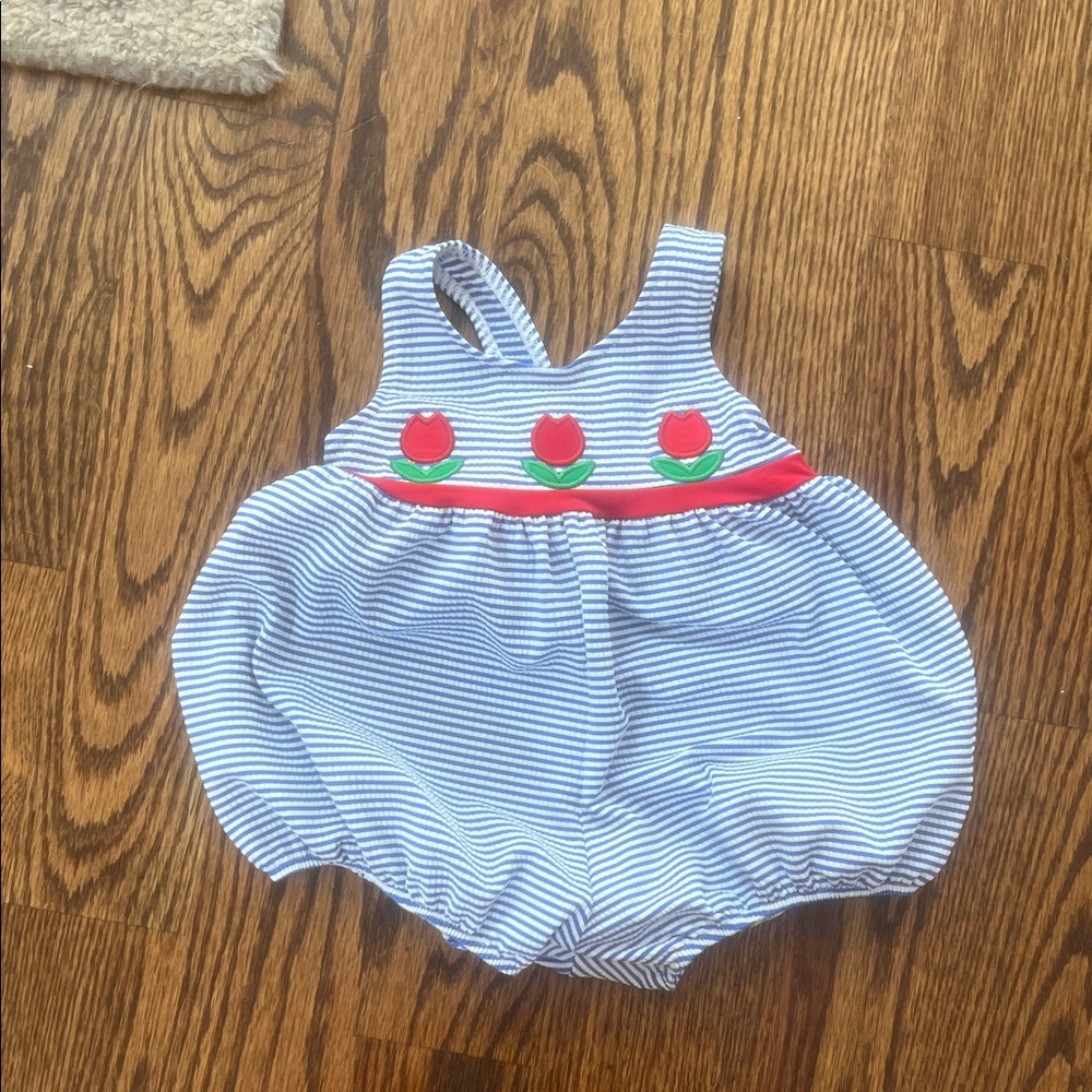 NWT Florence Eiseman Striped Baby bathing suit with Tulip Design | 12 mo